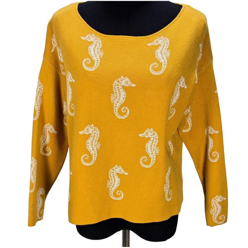 Women's Maeve Anthropologie Medium P Seahorse Knit Sweater Nautical Beachy